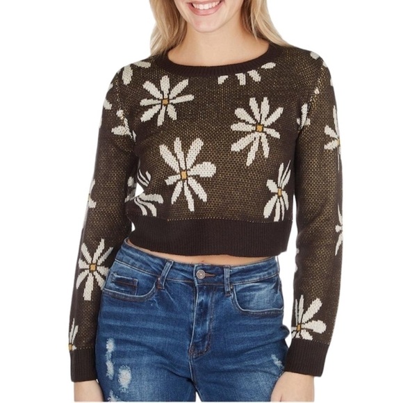 full circle Sweaters - Full Circle Trends Juniors Woven Daisy Sweater - Black